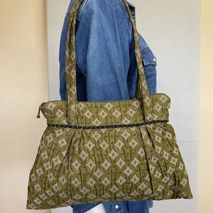 Vintage Marcia Olive Patterned Cloth Shoulder Bag